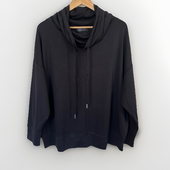 Jones & Co. Tops - Jones & Co Black Tunic 2X Cowl Neck Buttery Soft Drawstring Long Sleeve